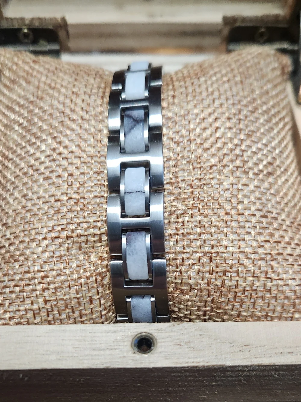 HOLZKERN Men's Forte Marble And Silver Link Bracelet- NEW IN BOX Extra Links